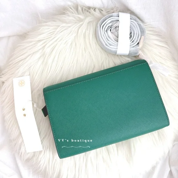 NWT Tory Burch Emerson Combo Leather Crossbody Emerald Stone Forest Green 58440